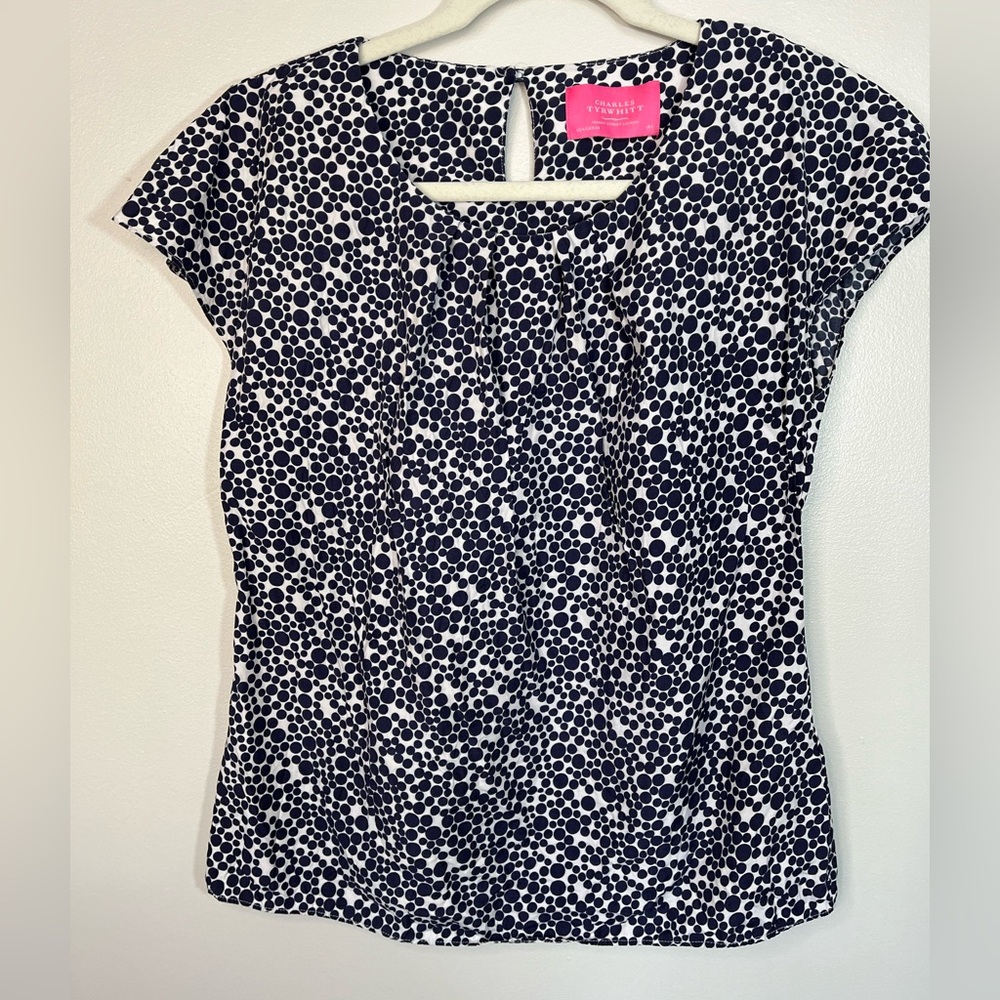 Charles Tyrwhitt Navy and White Women's Washable Silk Blend Top Blouse Office 4